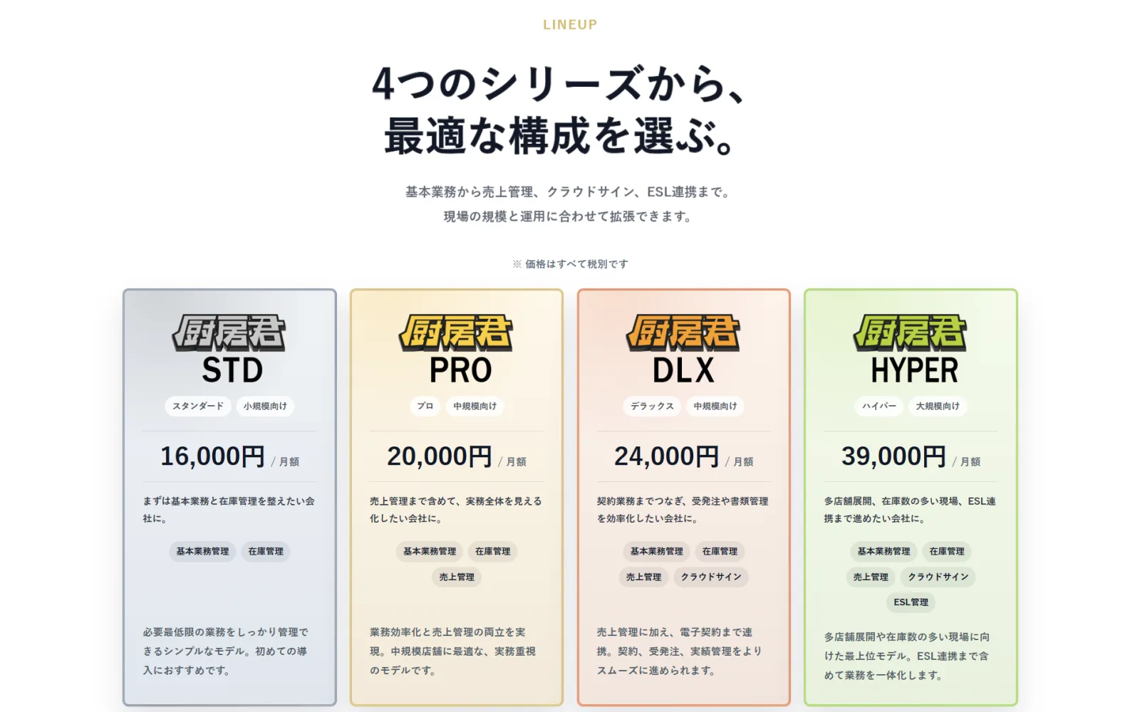 シリーズと詳細機能のセクション